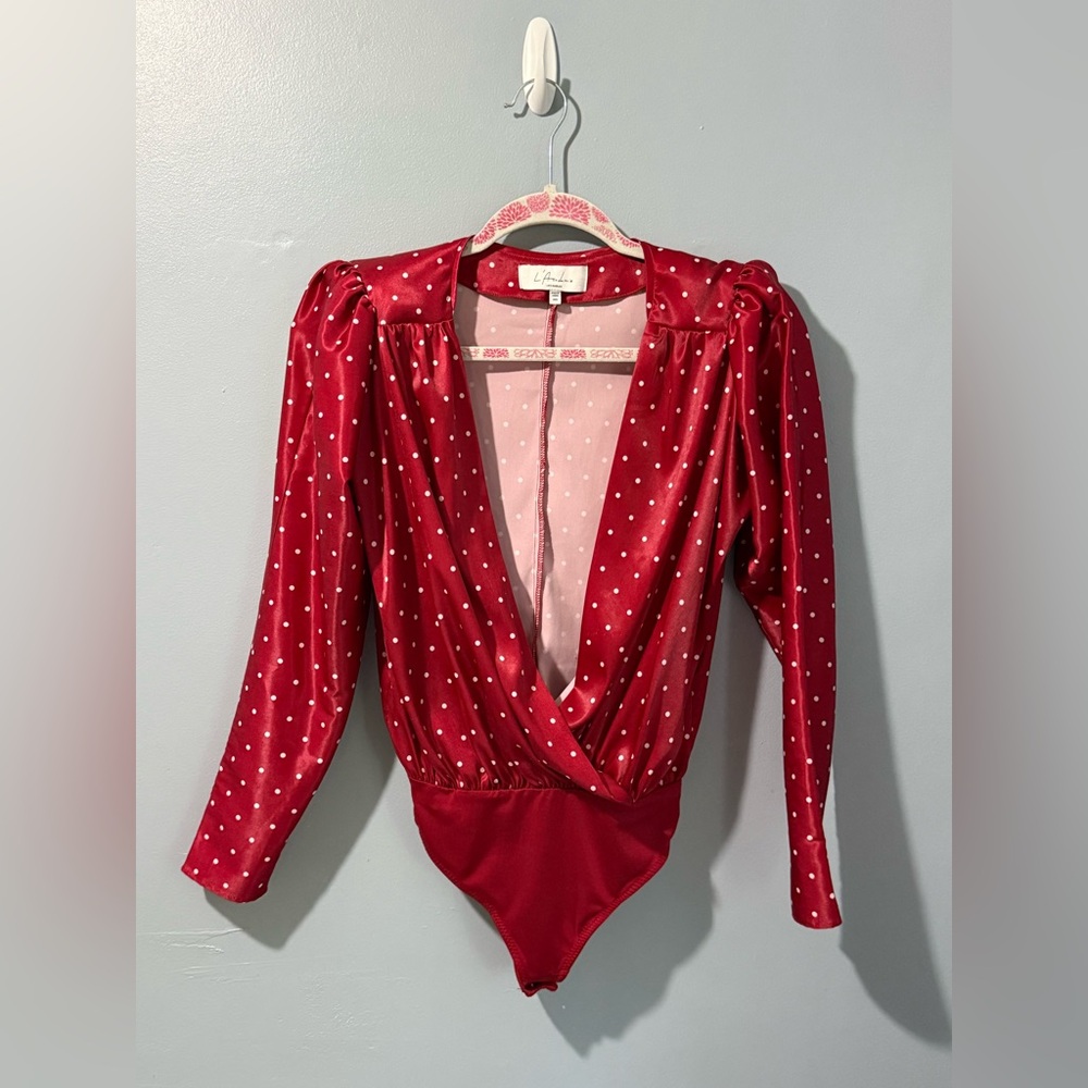 L’Academie Revolve The Victoire Bodysuit‎ in Ruby Dot Red Women’s Size XXS - Picture 2 of 12